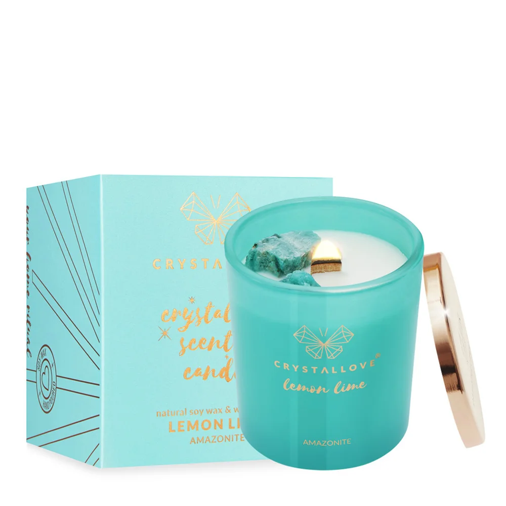 CRYSTALLOVE Soy candle with amazonite lemon lime 400g – limited edition