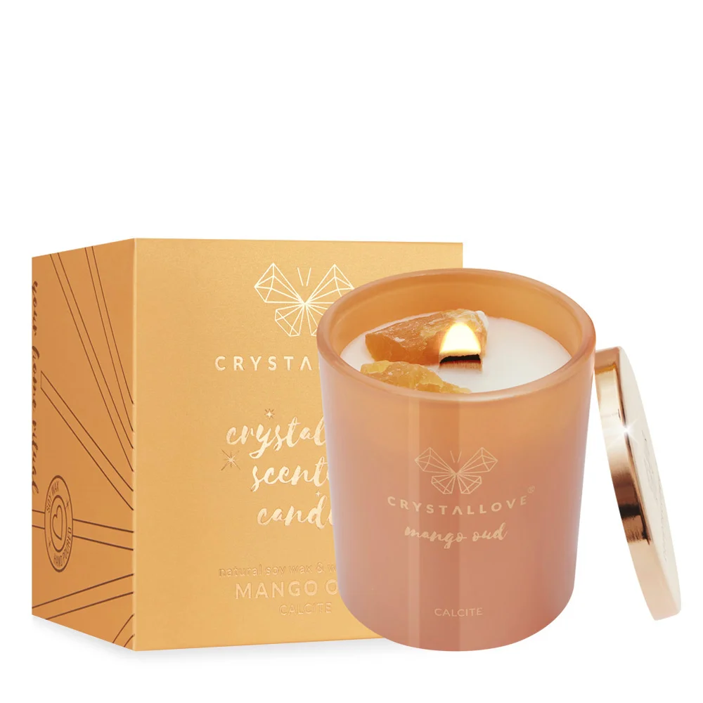 CRYSTALLOVE Calcite Mango Oud Soy Candle 400g – Limited Edition